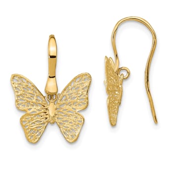 14K Yellow Gold Polished Filigree Butterfly Earrings