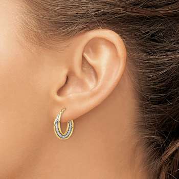 14k Two-tone Polished 3/4" Textured Hoop Earrings