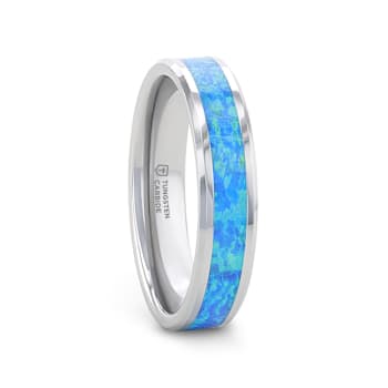 QUASAR Tungsten Wedding Band with Blue Green Opal Inlay 4mm