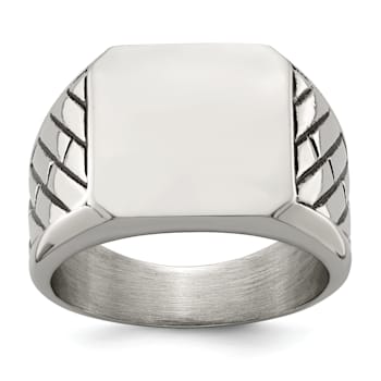 Stainless Steel Polished with Black Enamel Signet Ring