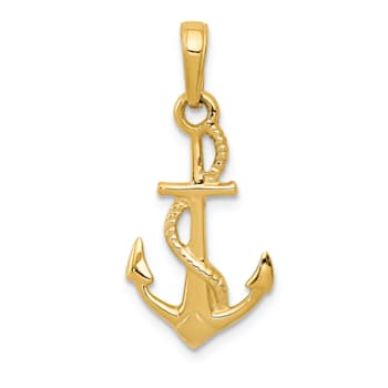 14k Yellow Gold 3D Solid Polished Anchor Pendant