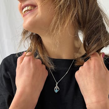 Round Blue Topaz and White Sapphire Sterling Silver Pendant With Chain