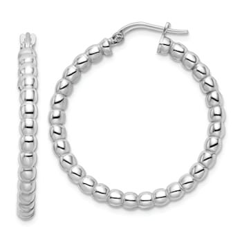 Rhodium Over Sterling Silver Polished 3mm Beaded Hoop Earrings