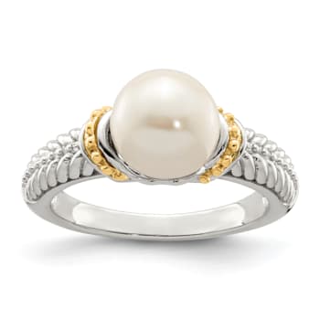 Rhodium Over Sterling Silver with 14K Accent 8-9mm Freshwater Cultured
Pearl Ring