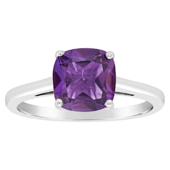 8mm Square Cushion Amethyst Rhodium Over Sterling Silver Ring