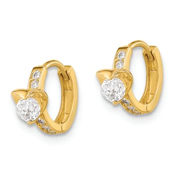 14k Yellow Gold Cubic Zirconia Children's Heart Hinged Hoop Earrings
