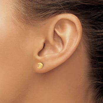 14k Yellow Gold Children's Moon Stud Earrings