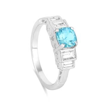 Rhodium Over Sterling Silver Paraiba Blue Apatite and Lab Grown Diamond
Mixed Cut Ring 1.71ctw