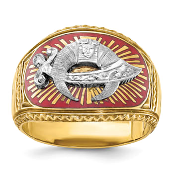 10K Two-Tone Yellow and White Gold Men's Textured and Enameled Masonic
Shriner's Ring