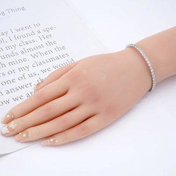 Lab Created White Sapphire with Pearl Accents Rhodium Over Sterling
Silver Tennis Bracelet