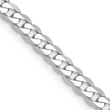 Rhodium Over 14k White Gold 2.9mm Solid Flat Beveled Curb Link 18 Inch Chain