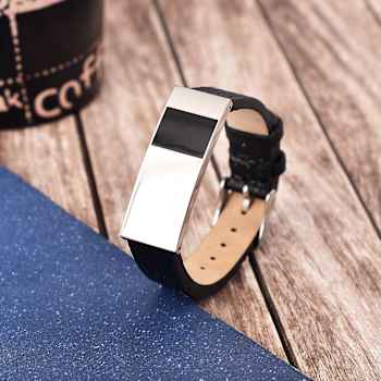 Mens Black Leather and Stainless Steel Bracelet