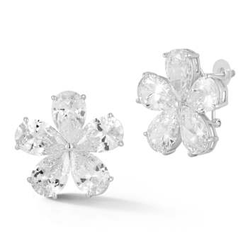 Rachel Zoe CZ Statement Flower Stud Earrings in Rhodium Over Sterling Silver