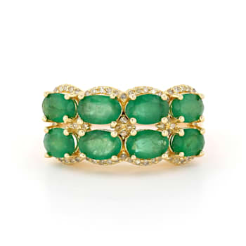 Emerald and Diamond 14K Yellow Gold Over Sterling Silver Ring 3.56ctw