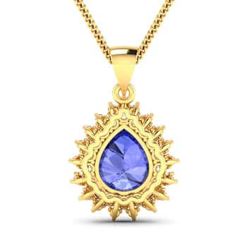 3.25ctw 14K Yellow Gold Tanzanite and White Diamond Pendant with 18 inch
Cable Chain