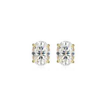 Oval Moissanite 14k Yellow Gold Over Silver Stud Earrings 3.00ctw DEW