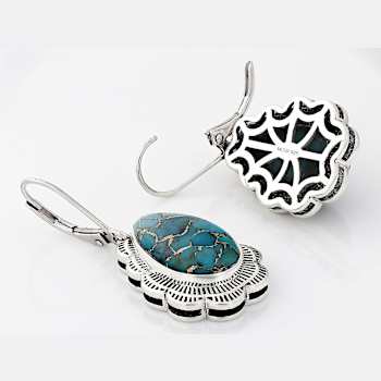 Large Turquoise Sterling Silver Dangle Earrings 16x10mm