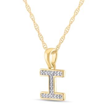 White Diamond Accent 10k Yellow Gold I Initial Pendant With 18” Rope Chain