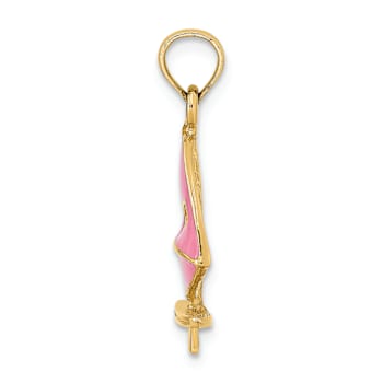 14k Yellow Gold Pink Enameled Windsail Surf Board Charm