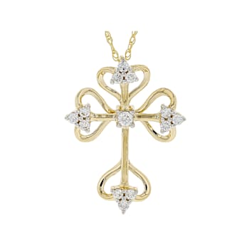 White Lab-Grown Diamond 14k Yellow Gold Cross Pendant With 18" Rope
Chain 0.35ctw