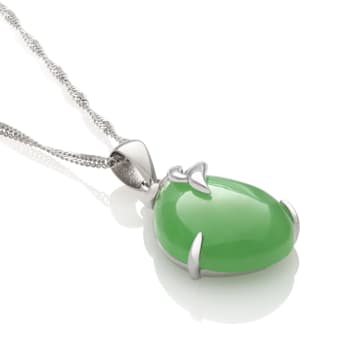 Green 18x13MM  Jadeite Tear Drop Shape Sterling Silver Pendant with
Singapore Chain