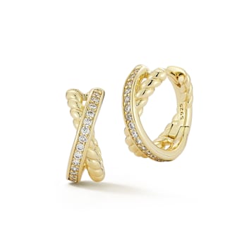 Rachel Zoe CZ Twist Crossover Hoop Earrings in 14K Gold Over Sterling Silver