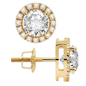 White Cubic Zirconia 14k Yellow Gold Earrings With Velvet Gift Box 1.20ctw