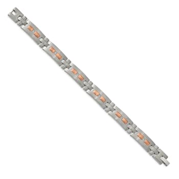 White Cubic Zirconia Stainless Steel Brushed Rose IP Plated Men's Bracelet