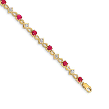 14k Yellow Gold and Rhodium Over 14k Yellow Gold Diamond and Ruby Bracelet