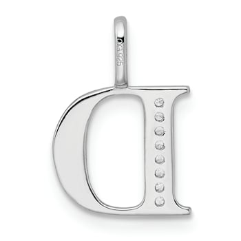 14K White Gold Diamond Letter D Initial Pendant