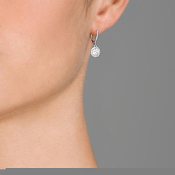 CZ Halo Drop Earrings In Sterling Silver