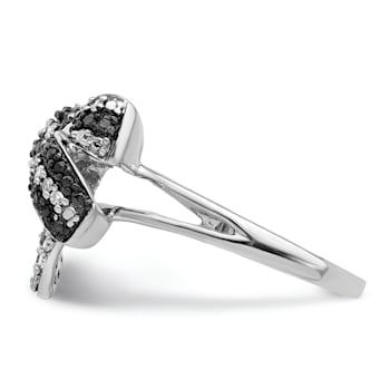 Rhodium Over Sterling Silver Black and White Diamond Bow Ring