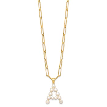 Gold Tone Sterling Silver 3-5.5mm Freshwater Cultured Pearl LETTER A
18-inch Necklace