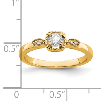 14K Yellow Gold Petite Rope Edge Round Diamond Ring 0.24ctw