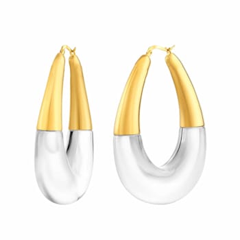 14K Yellow Gold Over Brass Acrylic XL Clear Chunky Bucket Hoop Earrings
