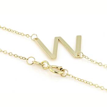 Sideways Initial W Necklace In Solid 14K Yellow Gold 18 Inch