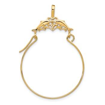 14K Yellow Gold Double Dolphins Charm Holder Pendant