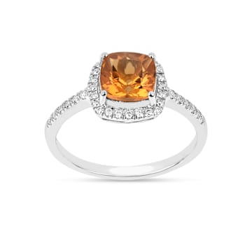Natural Yellow Citrine Cushion Cut Halo  Ring with Moissanite Accents
Sterling Silver Ring