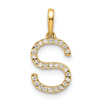 14k Yellow Gold Diamond Letter S Initial Pendant