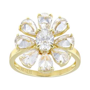 CZ Flower Ring In 18K Gold Over Sterling Silver 6.12ctw