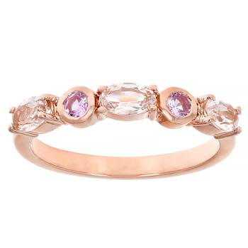Morganite And Lab Pink Sapphire Band Ring In 18K Rose Gold Over Sterling
Silver 0.58ctw