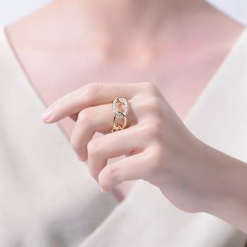 Geometric CZ Pave Band Ring In 14K Gold Over Brass