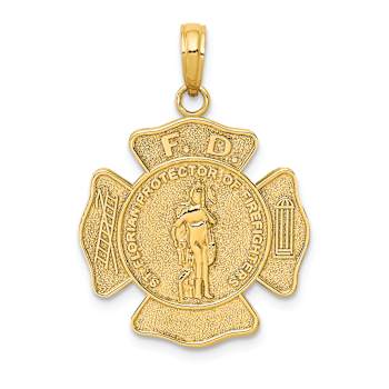 14k Yellow Gold Textured Fire Department FD Saint Florian Badge Pendant