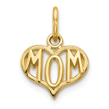 14k Yellow Gold Textured MOM Heart Charm