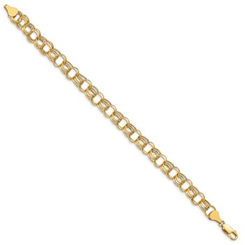 10k Yellow Gold 8mm Diamond-Cut Triple Link Charm Bracelet