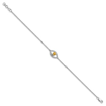 Rhodium Over 14k White Gold Polished Diamond and Citrine Bracelet