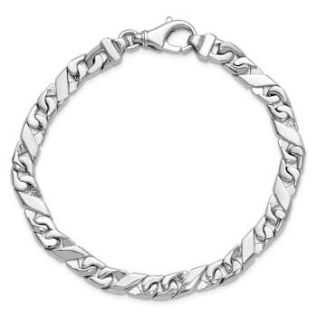 Rhodium Over 14k White Gold 6.7mm Hand-polished Fancy Link Bracelet