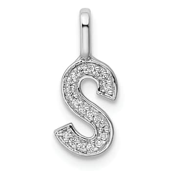 14K White Gold Diamond Letter S Initial Pendant