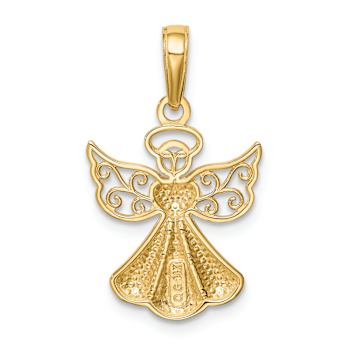 14k Yellow Gold Polished and Textured Guardian Angel with Heart Pendant
