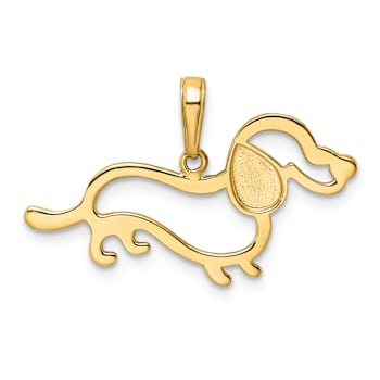 14K Two-tone Gold Diamond-Cut Dachshund Pendant